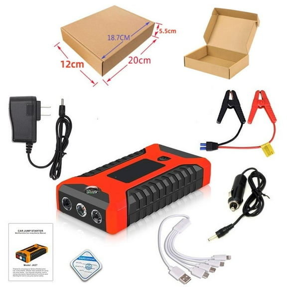 Car Jump Starter 12V Battery Booster Jump Box, Automatic Smart Car Battery Charger, with 99800 mAh Portable Charger and Jumper Cables, Flashlight and Protective Carrying Case