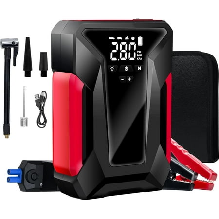 Car Jump Starter, 1600A Peak Car Battery Charger with Air Compressor, 12V Jump Box for Car Battery (up to 10L Gas or 8.5L Diesel) with Emergency LED Light, Power Bank