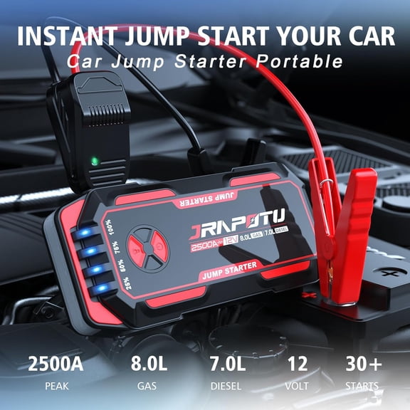 Car Jump Starter, 2500A Peak Jump Box,Battery Jumper Starter Portable,12V Car Starter Jump Box for 8.0L Gas and 7.0L Diesel Cars with USB PortsLED Flashlight