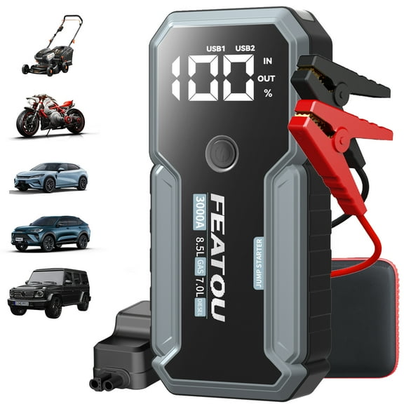 Car Jump Starter,3000A Peak 12V Battery Jumper Pack for All Gas and Up to 7.0L Diesel Engine,Portable Battery Booster Box with USB Quick Charge and Type C Supersafe