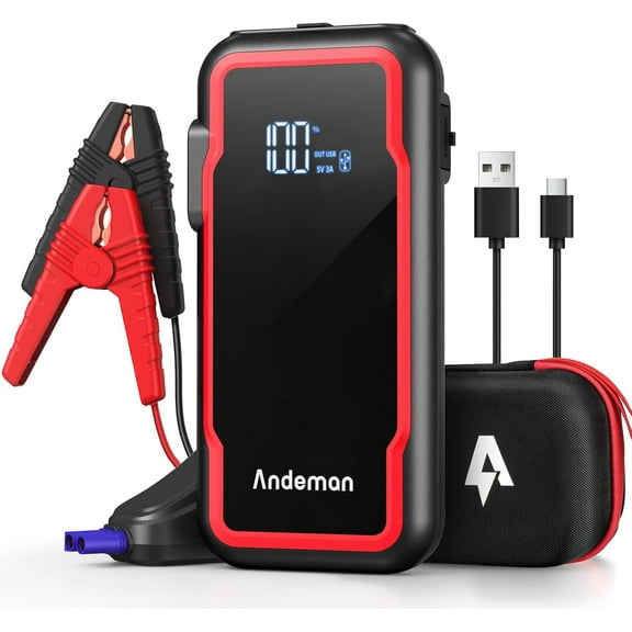 Car Jump Starter 3000A Peak 20000mAh (Start 9L Gas Engine or up to 7L Diesel Engine) Battery Charger Automotive, 12V Jumper, Power Bank Pack with Quick Charge Type-C Ports, Red