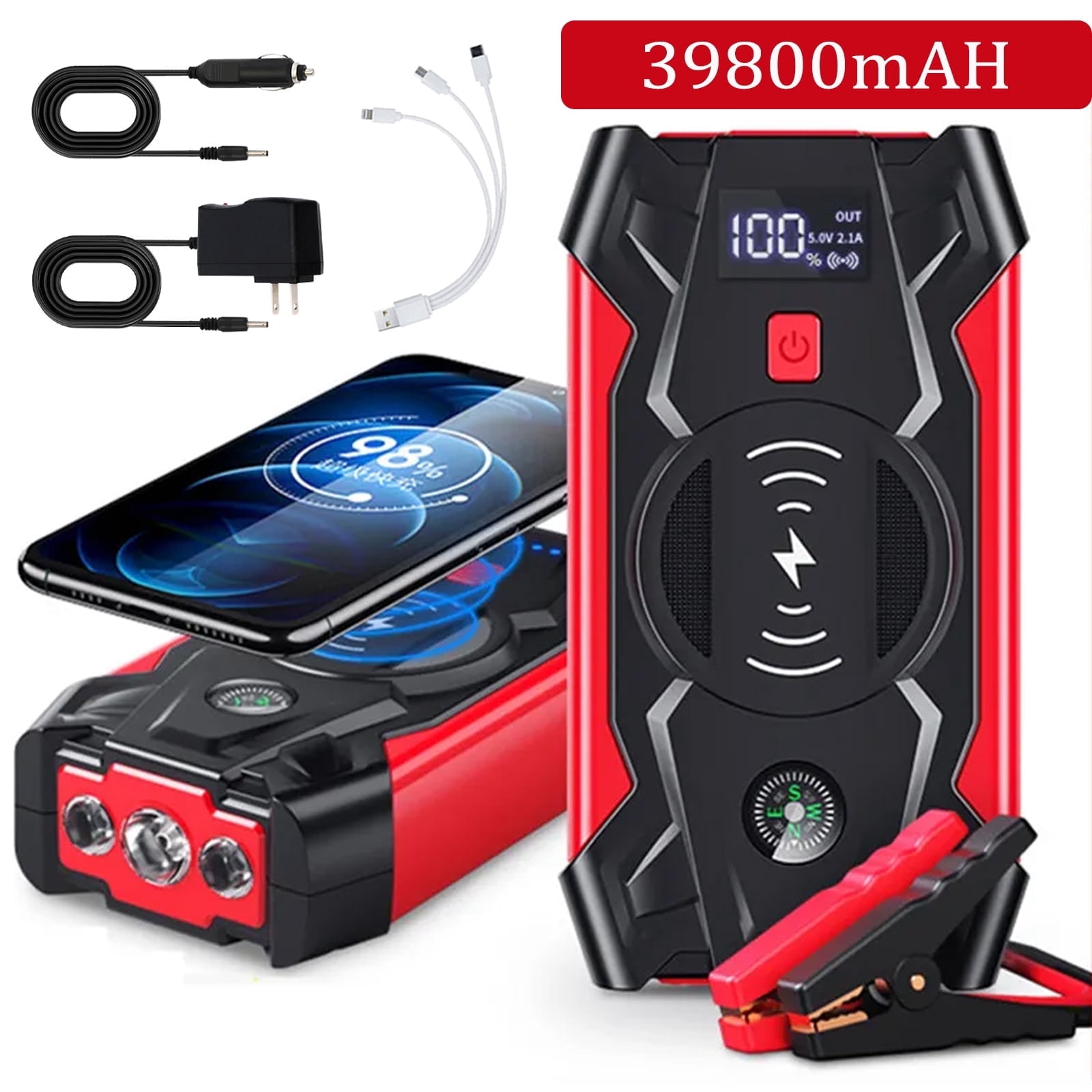 2021new12v98000mahmah Car Jump Starter Power Bank Portable Car Battery