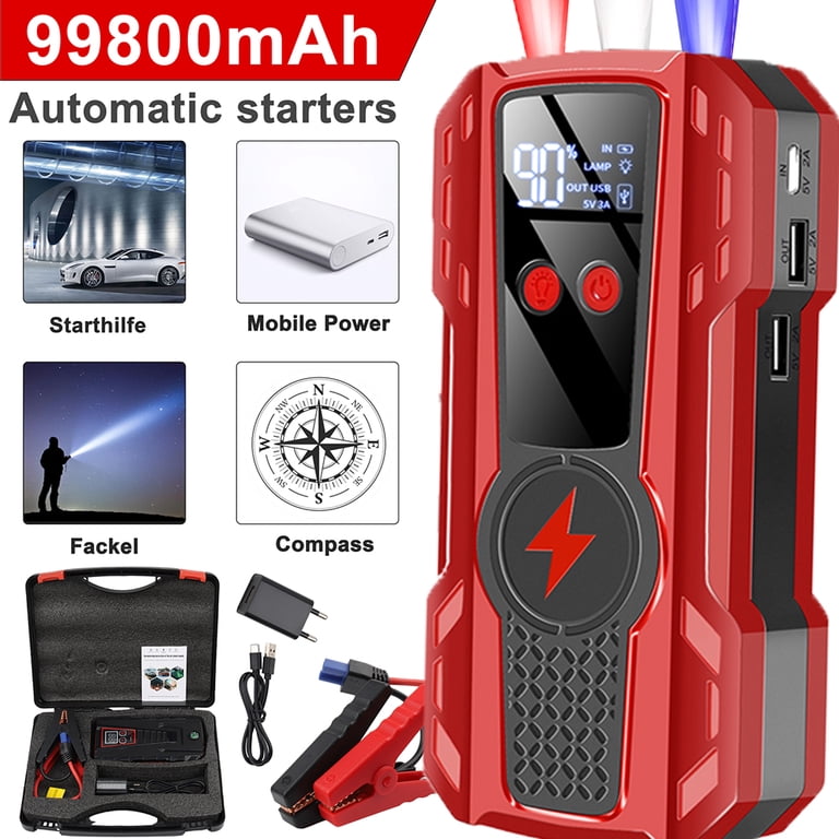 Car Jump Starter,5000A Peak 99800mAh Battery Jump Starter, 12V Car Battery  Charger, Auto Battery Booster w/ LCD Display & 3 LED Modes, Portable Power  ...