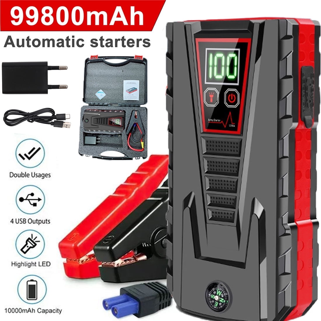 5000A Peak Car Jump Starter, 99800mAh Portable Power Bank, Charger for All Vehicles