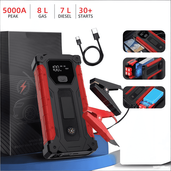 Car Jump Starter,5000A peak 12V Battery Jump Box with Quick Charge Out(up to 6.0L Gas and 4.0L Diesel Engines), Portable Battery Booster pack Power Bank Car Starter