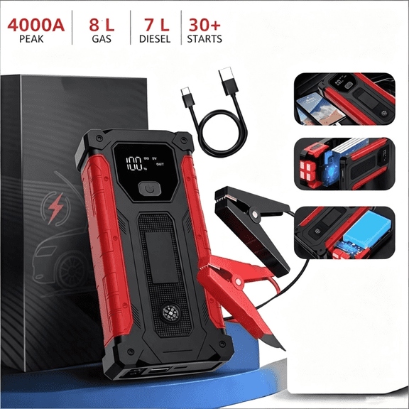 Car Jump Starter,5000A peak 12V Battery Jump Box with Quick Charge Out(up to 6.0L Gas and 4.0L Diesel Engines), Portable Battery Booster pack Power Bank Car Starter