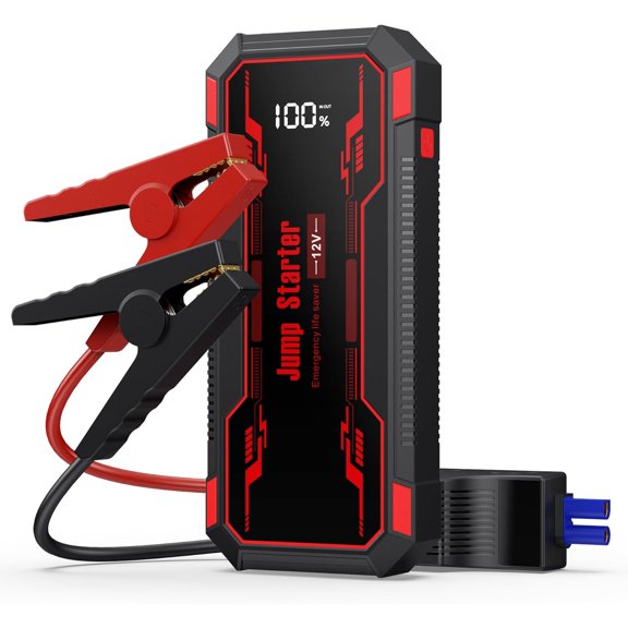 Car Jump Starter 6000A Car Battery Jump Starter Portable,12V Battery Jumper Starter Portable(10.0L Gas/8.0L Diesel),LCD Display Jump Box Jump Starter Battery Pack with Jumper Cables & Flashlight-Red
