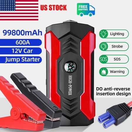 Car Jump Starter, 600A Peak 99800mAh Portable Mini Slim Charger Power Bank (up to 12V 6.0L Gasoline Vehicles & 12V 3.0L Diesel Car) LED Flash Light Engine Battery Booster