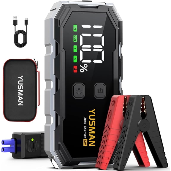 Car Jump Starter, 8000A 12V Jump Battery Pack (All Gas/10.0L Diesel), Portable Jump Starter with Display, Car Jump Starter with Extended Smart Cables, Quick Charge 3.0, LED Light