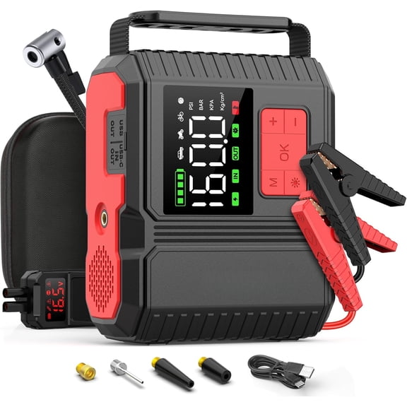 Car Jump Starter with Air Compressor, 160PSI 8000A Peak 26800mah (Up to All Gas or 12.0L Diesel Engine, 50 Times) Portable Jump Starter 12V Auto Battery Jump Pack Quick Charge