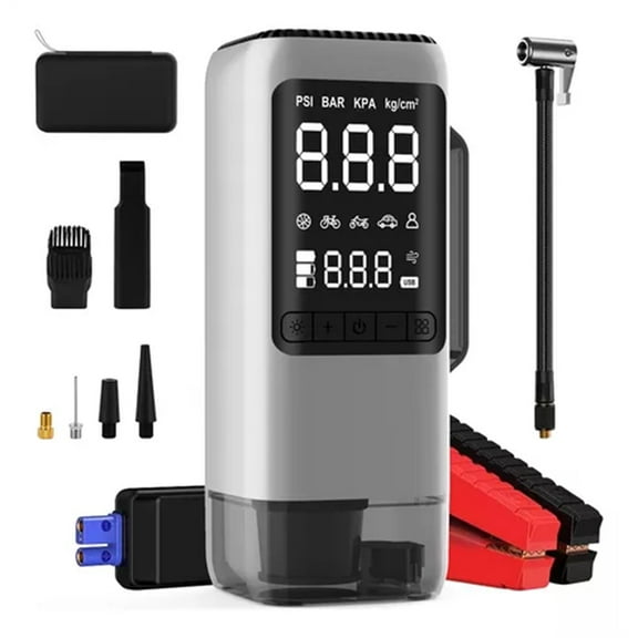 Car Jump Starter With Air Pump, Battery Jump Starter Portable 150PSl Digital TireInflator, Car Battery Charger Portable 12V USB Input/Output, LED Emergency