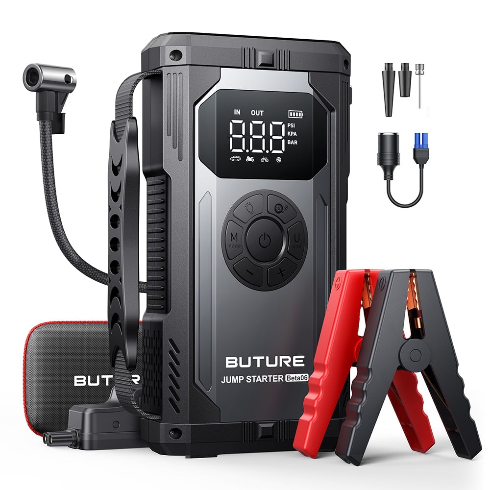 BUTURE 5000A Car Jump Starter with Air Compressor, 150PSI, Portable 12V Battery Booster for All Gas/10L Diesel, LCD Screen, LED Light