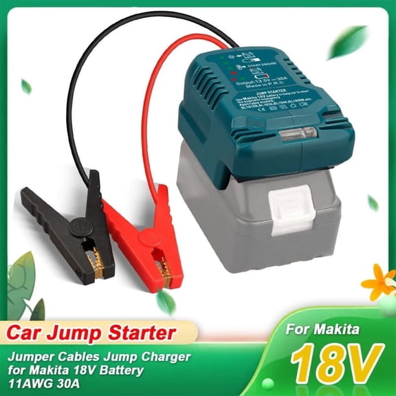 Car Jump Starter Compatible with Ma*kita 18V Battery,with 12V Jumper Cables Clamps, Car Portable Jump Starter with 18V Adapter Charger(Battery not Included)