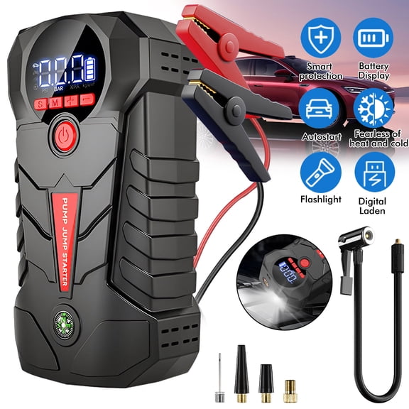 Car Jump Starter, DFITO 1000A Peak 12V Battery Jump Box with USB Output & Air Pump (Up to 12V Gasoline and Diesel Engines, 6000mAh High-Rate Polymer Battery)