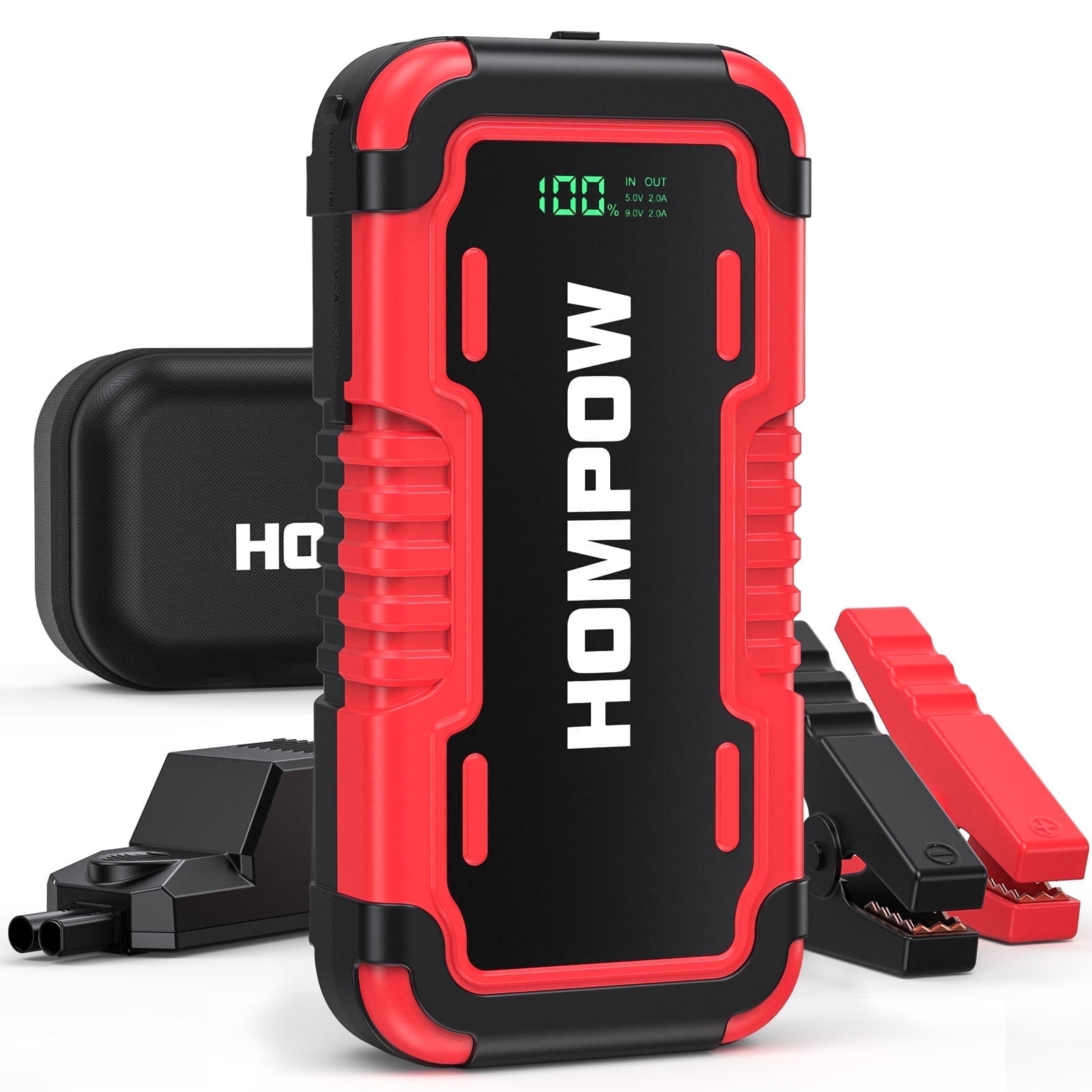 Car Jump Starter, HOMPOW 2000A Peak 18000mAh Lithium Jump Starter Battery Pack for up to 8L Gas or 6L Diesel Engine, Safe 12V Portable Battery Starter Power Pack with LED Screen & LED Light