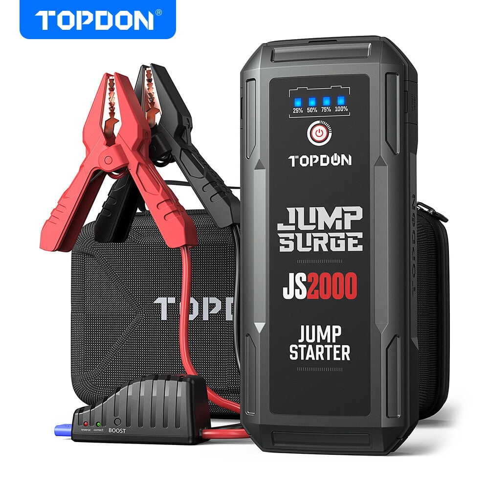 TOPDON JS2000 Auto Starthilfegerät, 16000mAh Tragbares Starthilfe Powerbank  für bis zu 8L Benzin/6L Dieselmotoren, 12V KFZ Batterie Booster Pack Jump