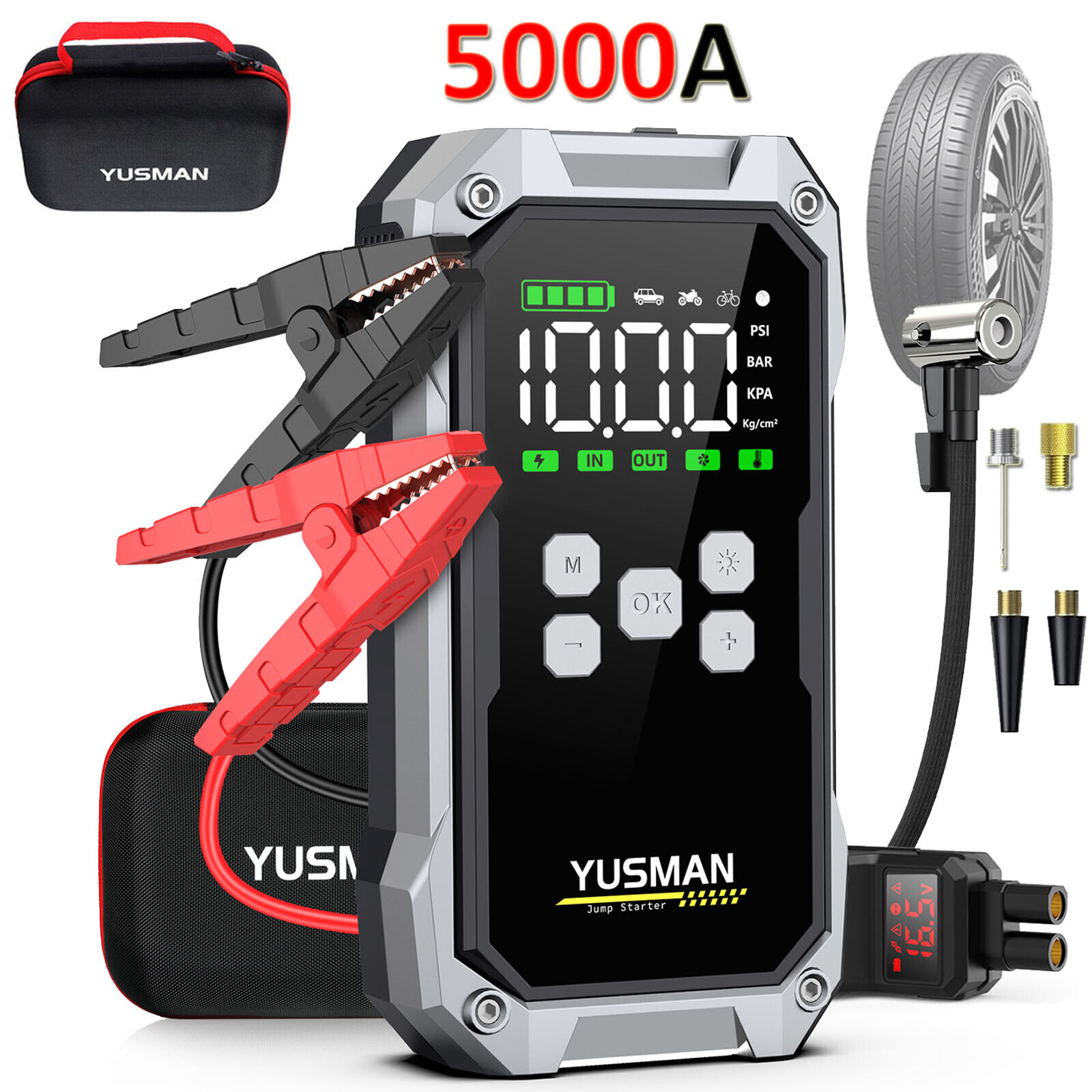 Car Jump Starter with Air Compressor, 5000A Jump Starter Battery Pack