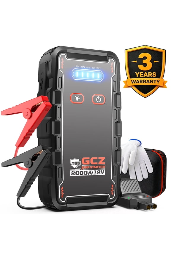 2000A Car Jump Starter, Portable Jump Box for Trucks, SUVs & Cars, 12V Battery Booster for Up to 8.0L Gas & 6.0L Diesel Engines, 12000mAh Power Bank with LED Light