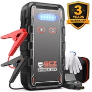 GCZ 2000A Car Jump Starter, Portable Jump Box for Trucks, SUVs & Cars, 12V Battery Booster for Up to 8.0L Gas & 6.0L Diesel Engines, 12000mAh Power Bank with LED Light