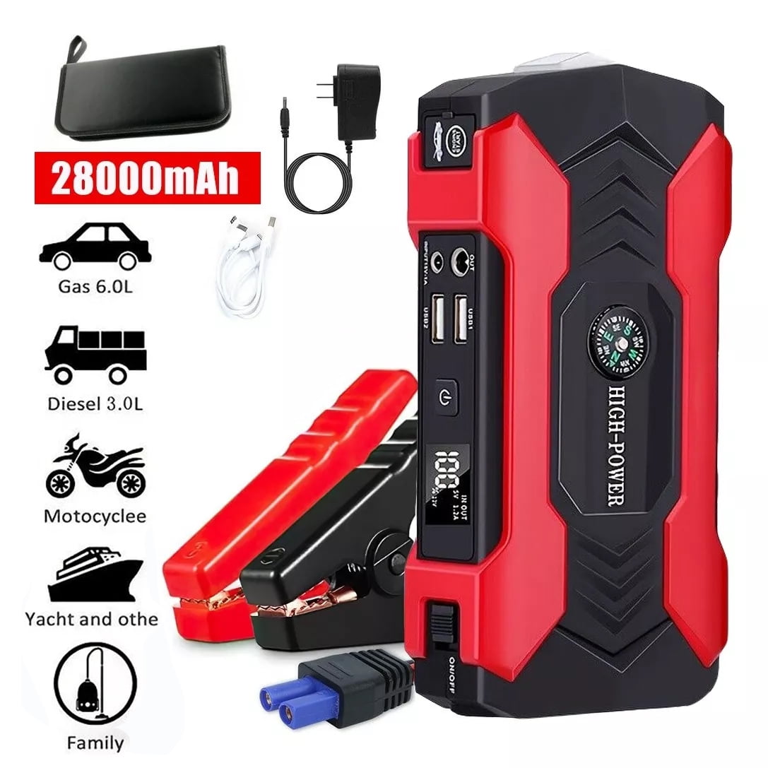 Woerma 1500A Car Jump Starter 28000mAh Power Bank 2 USB Ports LED Flashlight Black Red