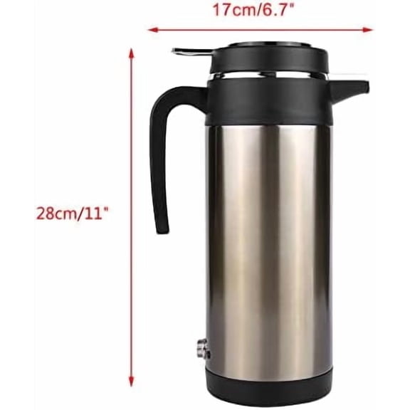 Car Kettle Heating Kettle Water, 1200ML 12V/24V Car Electric Heating Cup Stainless Steel Electric In-car Kettle Travel Thermoses Heating Water Bottle(12V)