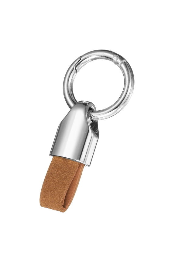 Car Key Chain Clip, Zinc Alloy Leather Car Keychain, Silver/Brown