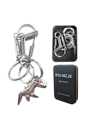 Car Key Chain, Key Chains For Men, Stainless Key Chain With Small Dinosaur Pendant,Heavy Duty Car Keychain With 3 Key Rings (Silvery)