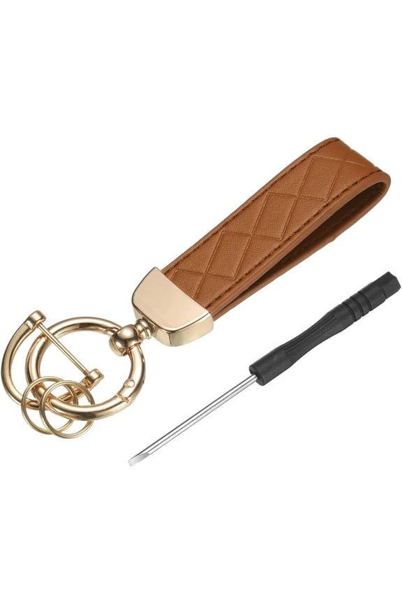 Car Key Chain Ring Clip Leather Keychain Fob Wristlet with Anti-Lost D Brown Gold -