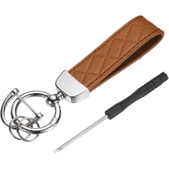 Car Key Chain Ring Clip Leather Keychain Fob Wristlet with Anti-Lost D Brown Silver -