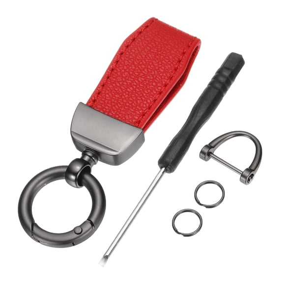 Car Key Chain, Zinc Alloy Leather Car Keychain, Metallic Black/Wine Red