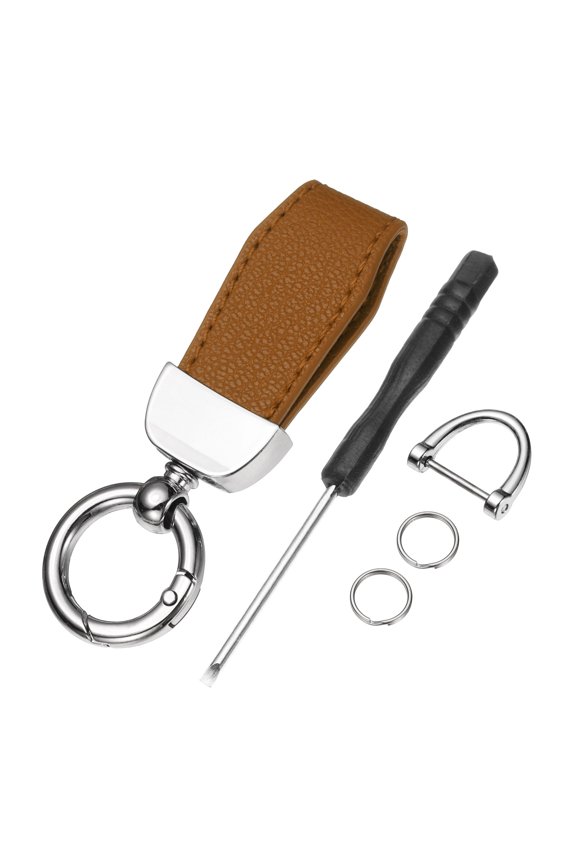 Car Key Chain, Zinc Alloy Leather Car Keychain, Silver/Brown