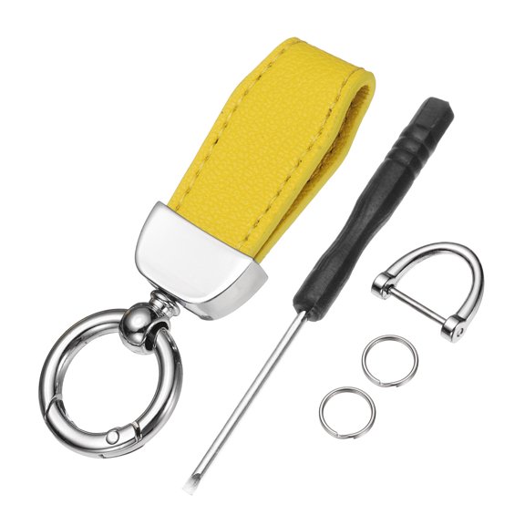 Car Key Chain, Zinc Alloy Leather Car Keychain, Silver/Lemon Yellow