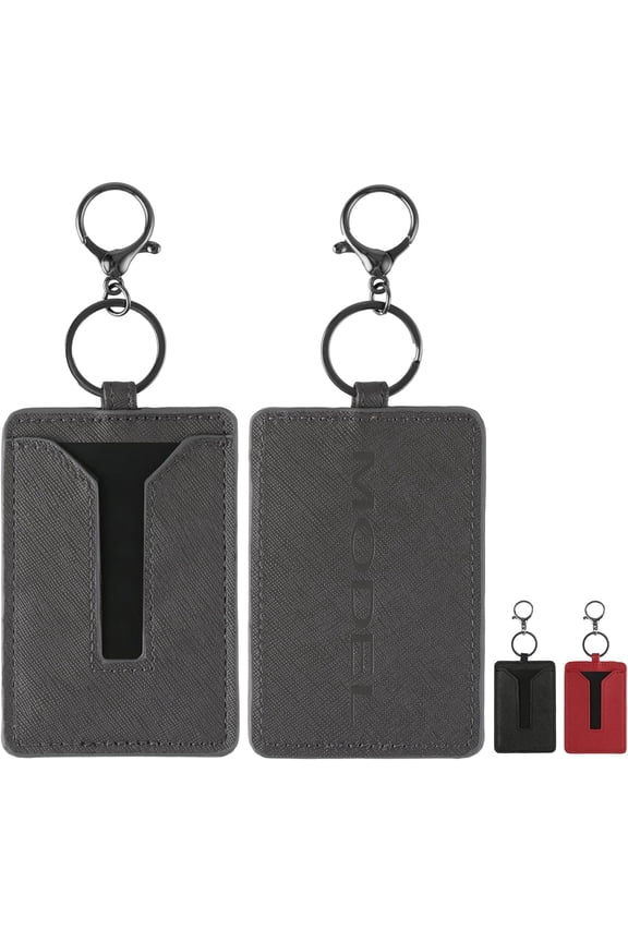 Car Key Clip, Leather Case and Key Chain Metal Accessories Fit for Tesla Model 3 and Model Y, Car Interior Exterior Accessories -Gray (2 Packs)