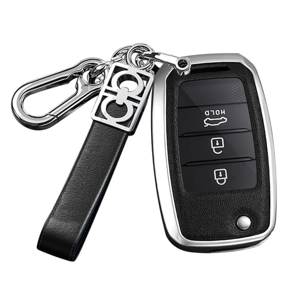 Car Key Cover Fit for Kia Flip Folding Key Remote Solid Key Fob Glove Metal and Leather Key Housing Compatible with Kia Forte Optima Rio Rondo Sedona Sorento Soul Spectra Sportage