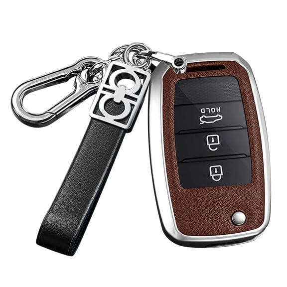 Car Key Cover Fit for Kia Flip Folding Key Remote Solid Key Fob Glove Metal and Leather Key Housing Compatible with Kia Forte Optima Rio Rondo Sedona Sorento Soul Spectra Sportage
