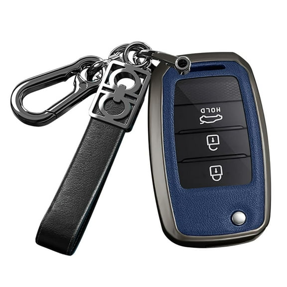 Car Key Cover Fit for Kia Flip Folding Key Remote Solid Key Fob Glove Metal and Leather Key Housing Compatible with Kia Forte Optima Rio Rondo Sedona Sorento Soul Spectra Sportage