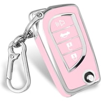 Car Key Cover for Toyota, Soft TPU Key Fob Cover Compatible with Rav4 Camry Fortuner Tundra Corolla C-HR Highlander, fit for 4 Buttons Foldable Car Key (Silver-Pink)