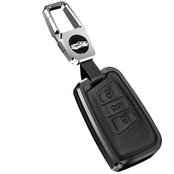 Car Key Cover for VW Key Fob Case with Keycase Leather Key Skin Metal Key Holder for Atlas Jetta Passat Golf Alltrack Smart Remote