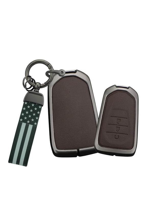 Car Key Fob Cover Fit for Isuzu New MU-X X Series DMAX D-Max X-Terrain Pickup Truck 2023 Metal 3 Button Key Case Cover for Isuzu Car Accessories-Leather Keychain