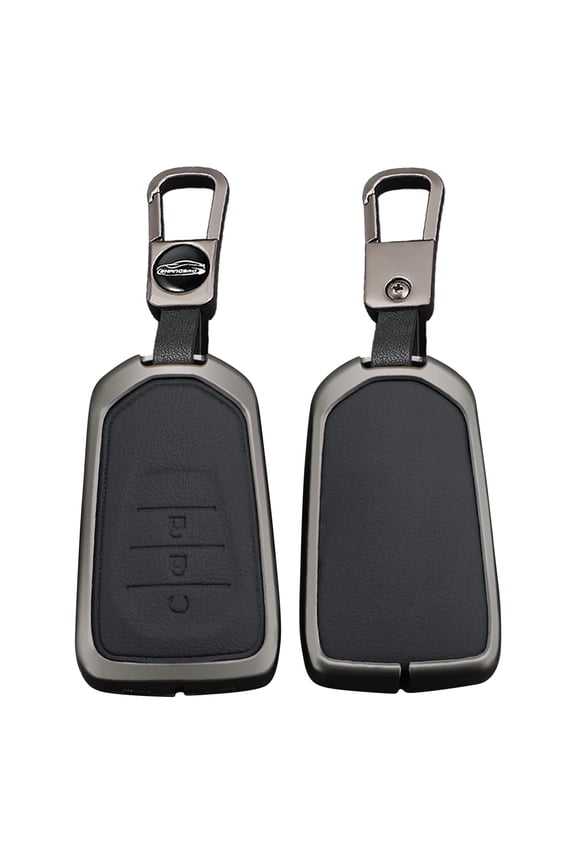 Car Key Fob Cover Fit for Isuzu New MU-X X Series DMAX D-Max X-Terrain Pickup Truck 2023 Metal 3 Button Key Case Cover for Isuzu Car Accessories-Leather Keychain