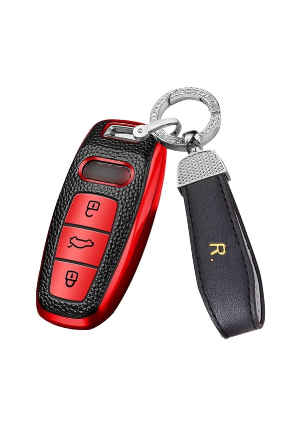 Car Key Fob Cover Fit for Audi A6 A6L A7 E-Tron A8 Q8 2020 2021 2022 Smart Remote Key Case TPU Leather Texture Key Skin Keychain