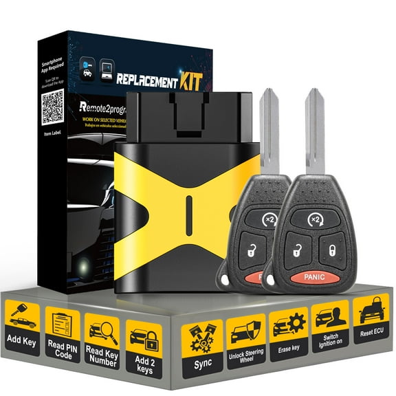 Car Key Fob DIY Programming Kit for No Working Key and Uncut Blade Car Key Replacement for 2006-2009 Dodge RAM 1500 2500 3500 4000 with FCC: KOBDT04A/OHT692714AA