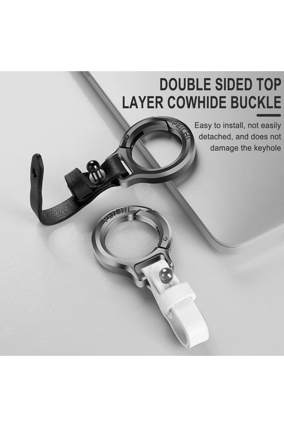 Car Key Fob Keychain Holder Genuine Leather Wristlet Loop Key Chain Circle Carabiner Clip for Men and Women with Anti-lost , Screwdriver 361 Degree Rotatable