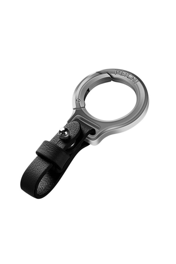 Car Key Fob Keychain Holder Genuine Leather Wristlet Loop Key Chain Circle Carabiner Clip for Men and Women with Anti-lost , Screwdriver 362 Degree Rotatable