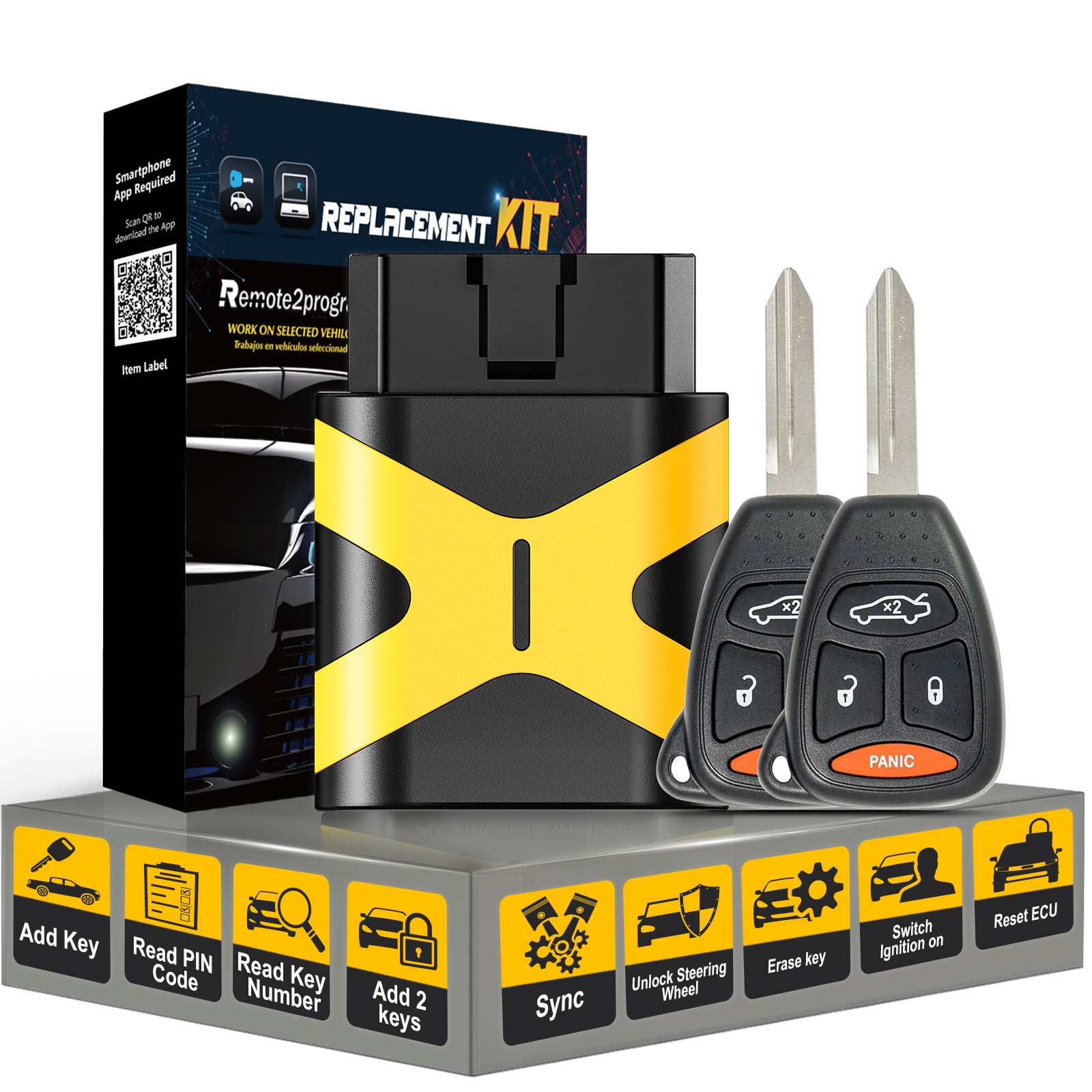 Car Key Fob Self Programming Kit for No Working Key and Uncut Blade Car Key Replacement for 2006-2009 Dodge RAM 1500 2500 3500 4000 with FCC: KOBDT04A