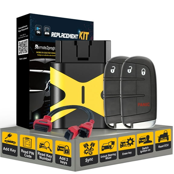 Car Key Programmer OBD Tool for Dodge No Working Remote/12+8 Cable Adapter and Keyless Entry Remote Replacement for 2018+ Dodge Dart/Durango/Journey with FCC: M3N-40821302