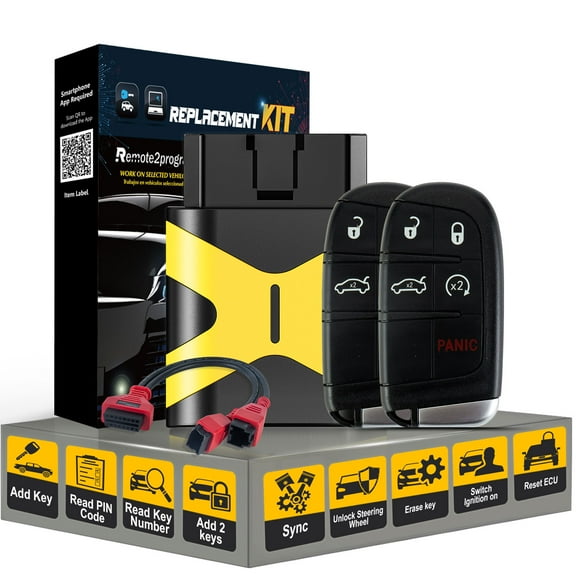 Car Key Programmer for No Working Remote/12+8 Cable Adapter and Keyless Entry Remote Replacement for 2018+ Dodge/Challenger/Charger/Chr-ysler with FCC: M3N-40821302