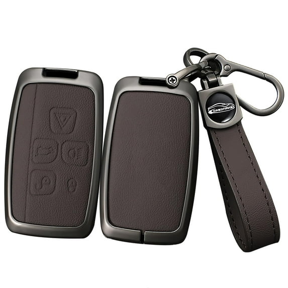 Car Key Shell Fit for Range Rover Accessories 360 Degree Protection Key Fob Case Metal Frame Key Bag Leather Key Housing Fit for Jaguar F-Type XJ XF F-PACE