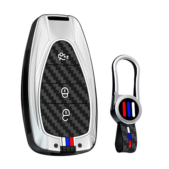 Car Key Skin Compatible with Chevy 3-Button Key Fob Cover Carbon Texture Key Holder for Volt Bolt Trax Malibu Blazer Traverse Seeker Encore Equinox Trave Captiva Lacetti Aveo 2016-up
