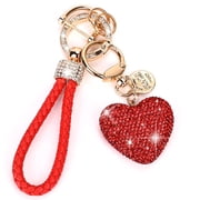 Car Keychain for Women,with Rhinestone Heart Shape Bling Keychain for Personalized Gift A-White